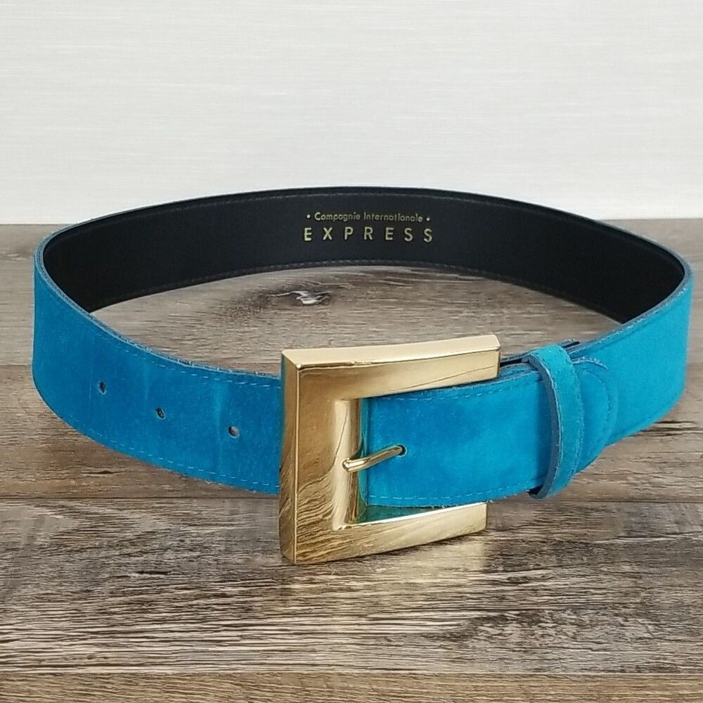 Vtg 80s/90s Compagnie Internationale Express Aqua Leather Suede Belt 26" Small